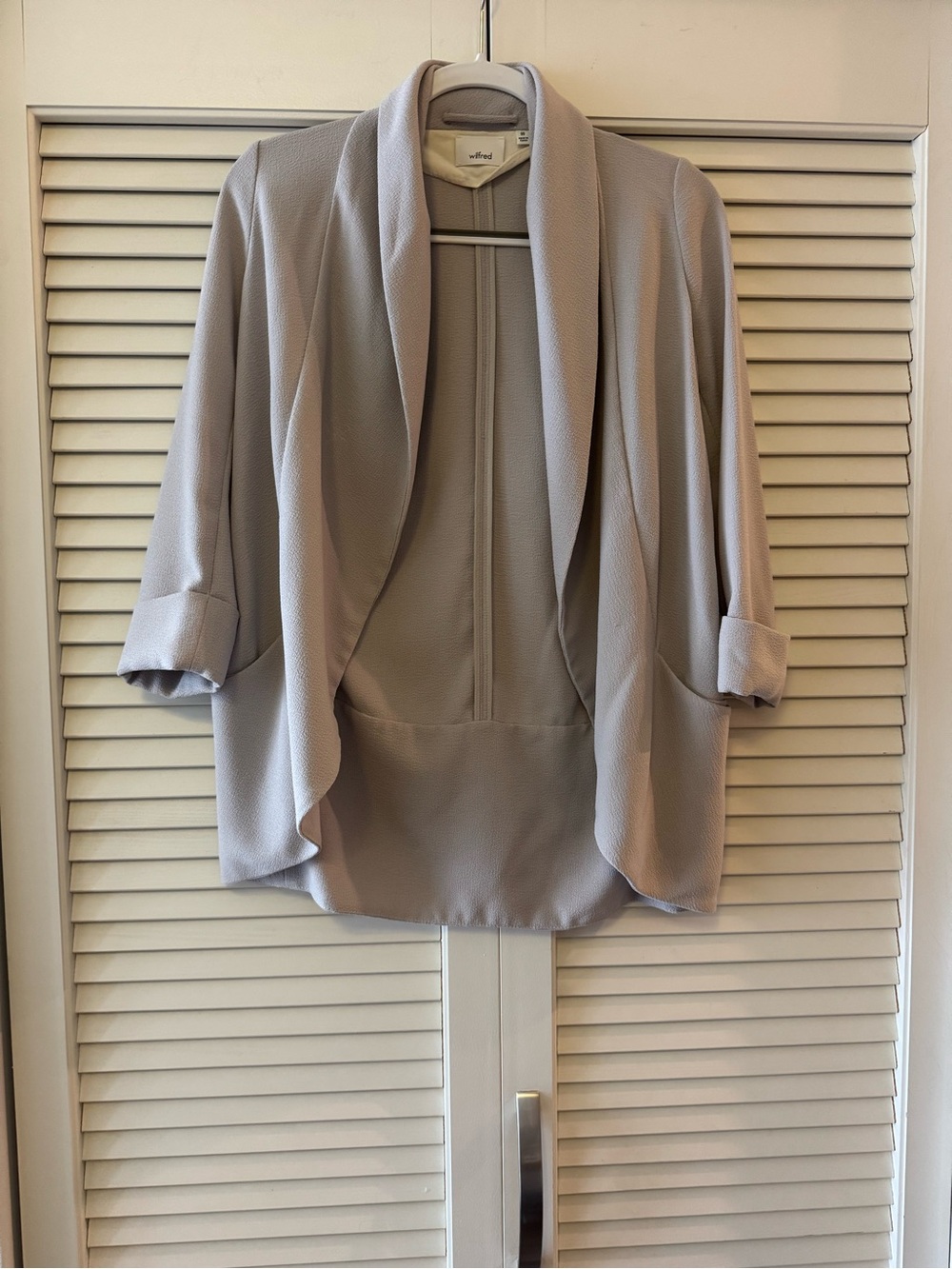 Wilfred Light Gray Draped Open-Front Blazer Jacket